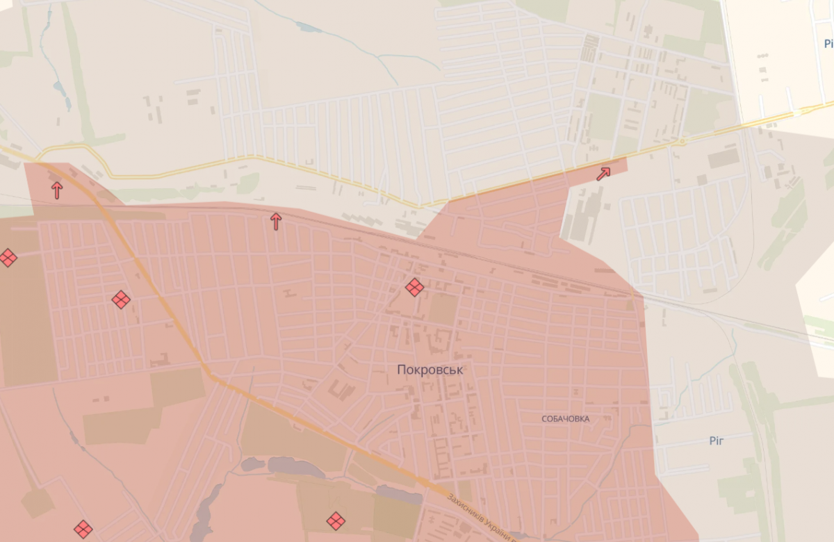 Ситуація у Покровську. Фото: карта DeepState