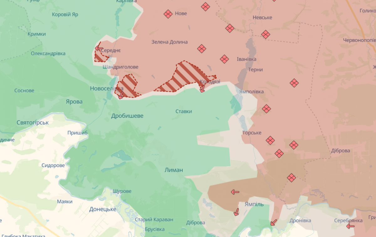 Продвижение российских войск на Лиманском направлении. Фото: карта DeepState