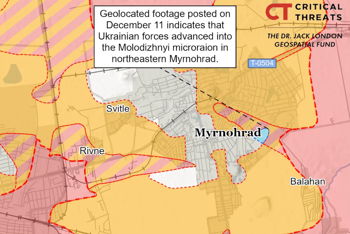 Ситуація у Мирнограді. Фото: карта ISW