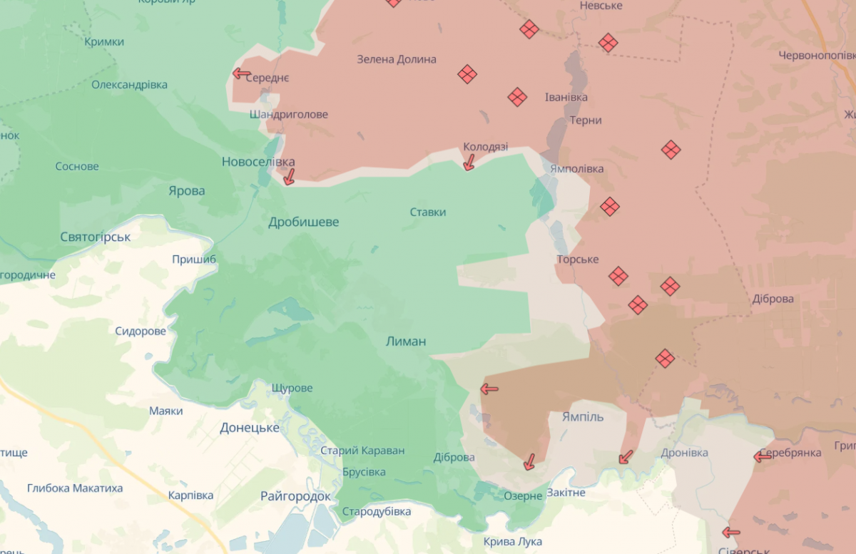 Ситуація на Лиманському напрямку. Фото: карта DeepState