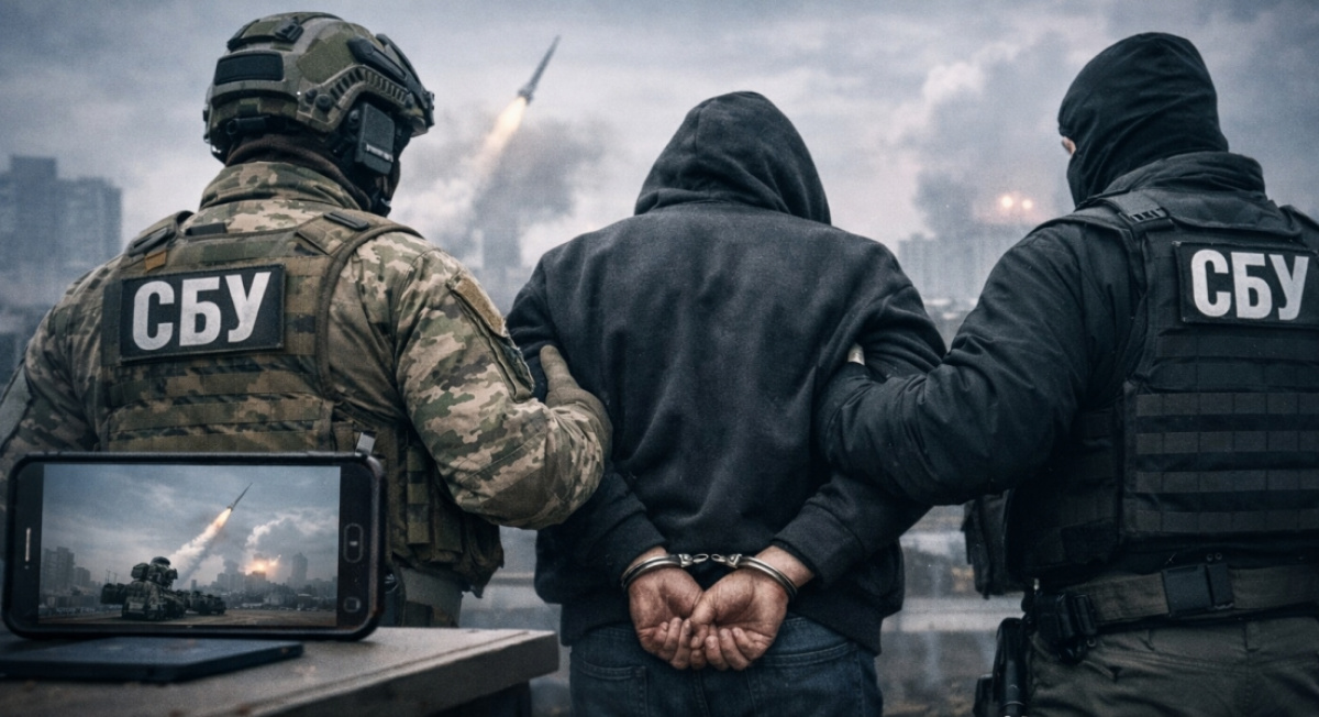 Співробітники СБУ затримують киянина, який публікував відео роботи ППО. Ілюстрація створена ШІ.