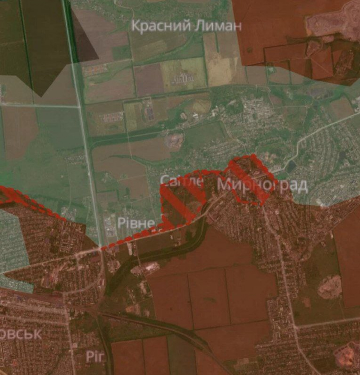 На карте DeepState отмечено продвижение войск РФ в Мирнограде Донецкой области