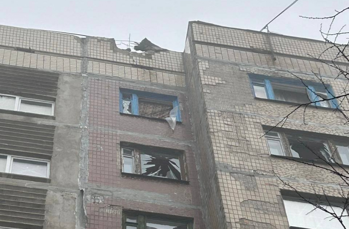 Попадание БПЛА «Молния-2» в многоэтажку.