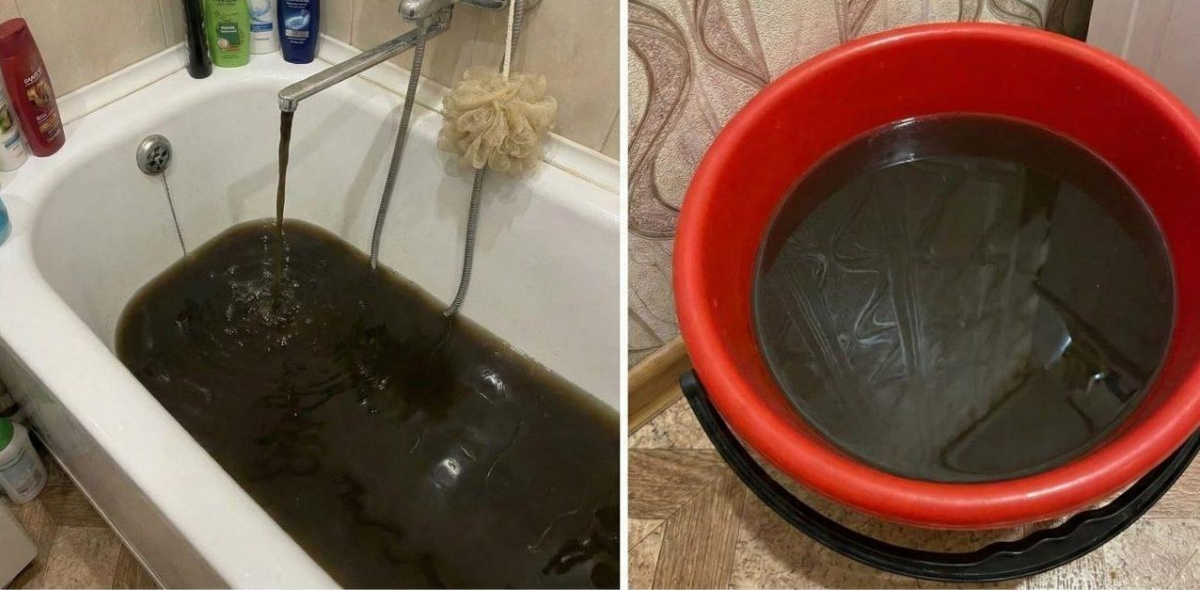 Из кранов в Донецке течет темная вода.