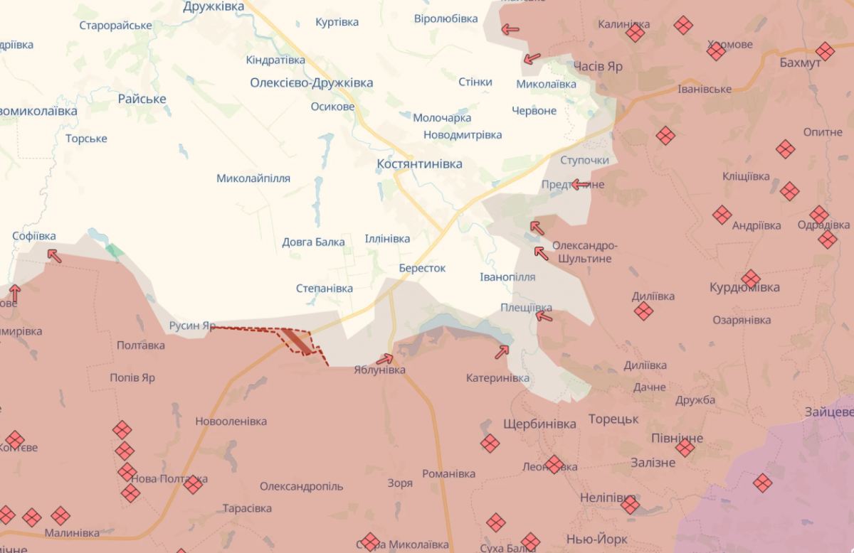 Продвижение российской армии возле Яблоновки. Фото: карта DeepState