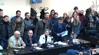 Голова фракції «Батьківщина» у Верховній Раді Юлія Тимошенко на засіданні суду. Фото: кадр із відео