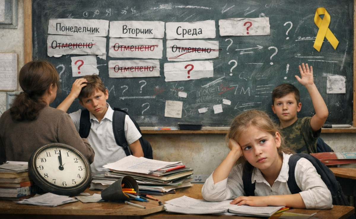 Хаос и проблемы школы №24 в оккупированном Харцызске. Создано ИИ.