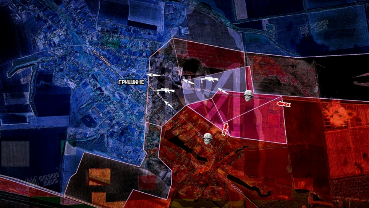 Продвижение армии РФ в селе Гришино.
