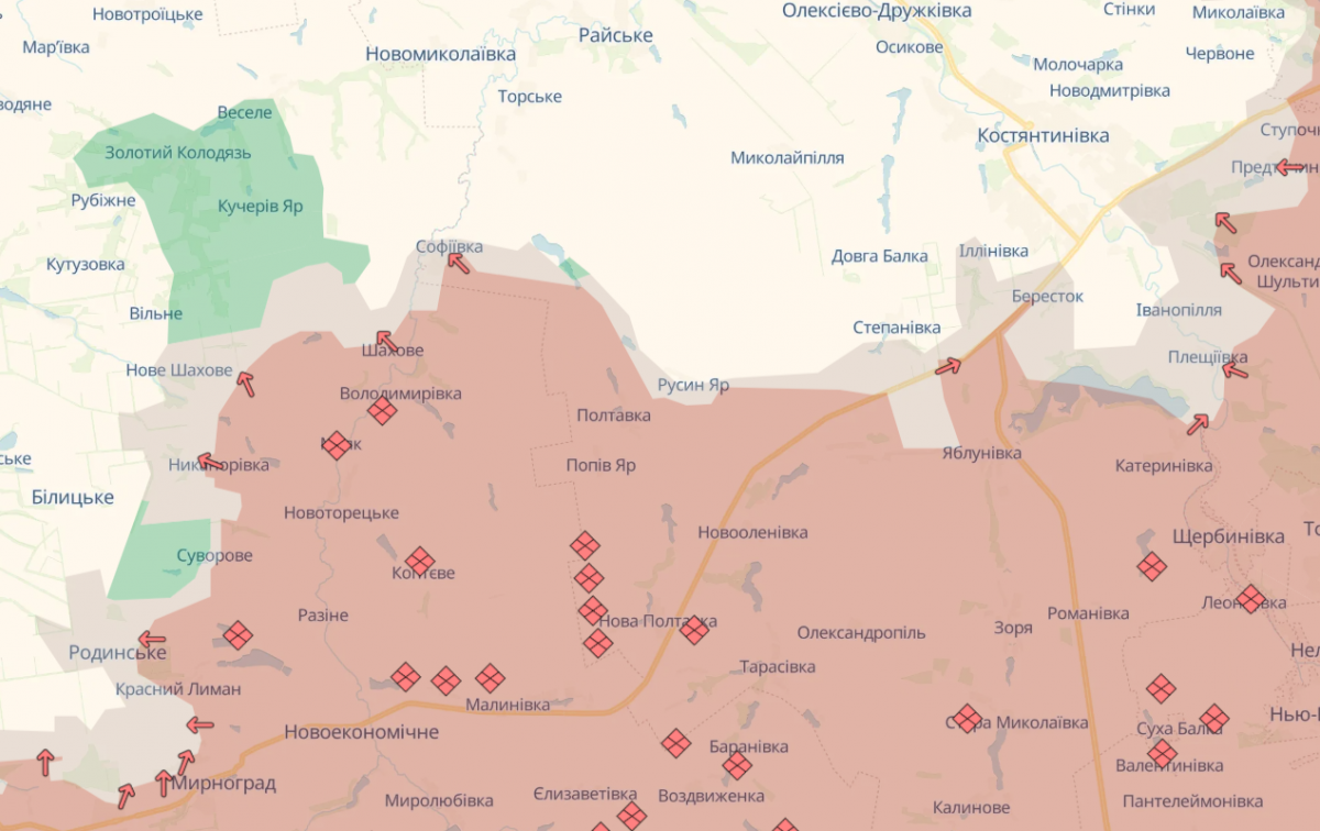 Ситуація поблизу сіл Неліпівка, Нове Шахове та Затишок. Фото: карта DeepState