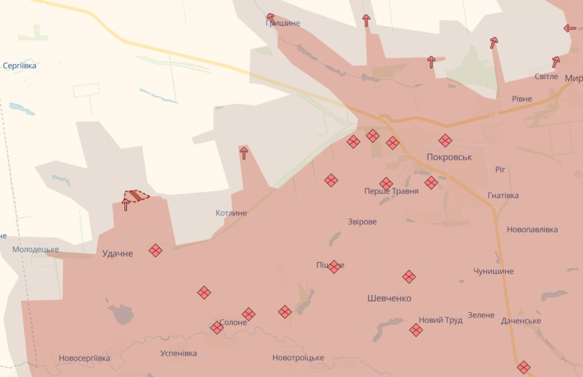 Продвижение оккупантов под Покровском. Фото: карта DeepState