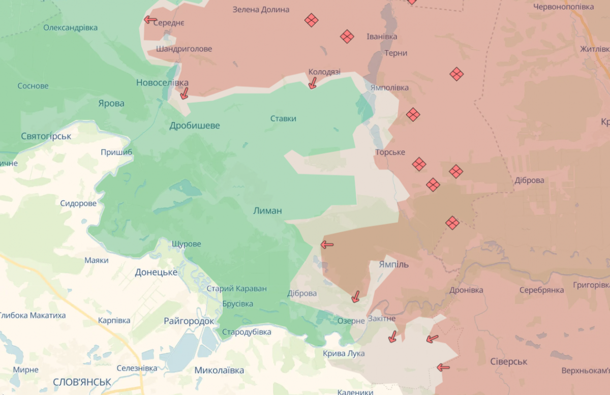 Ситуація на Лиманському напрямку. Фото: карта DeepState
