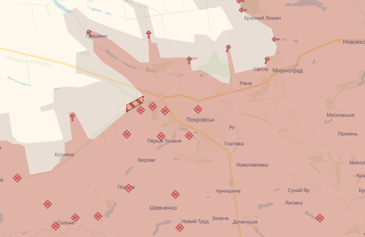 Продвижение россиян под Покровском. Фото: карта DeepState