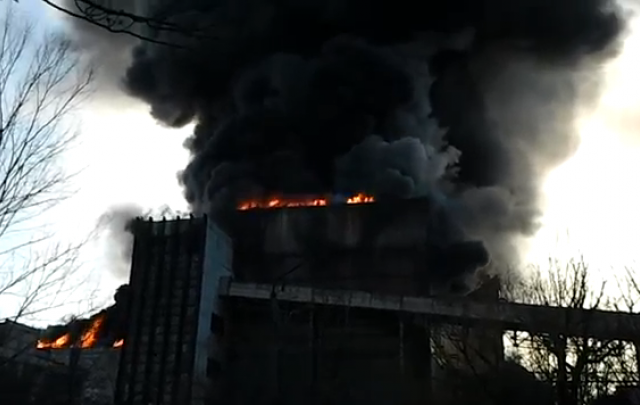 Видео пожара на Углегорской ТЭС